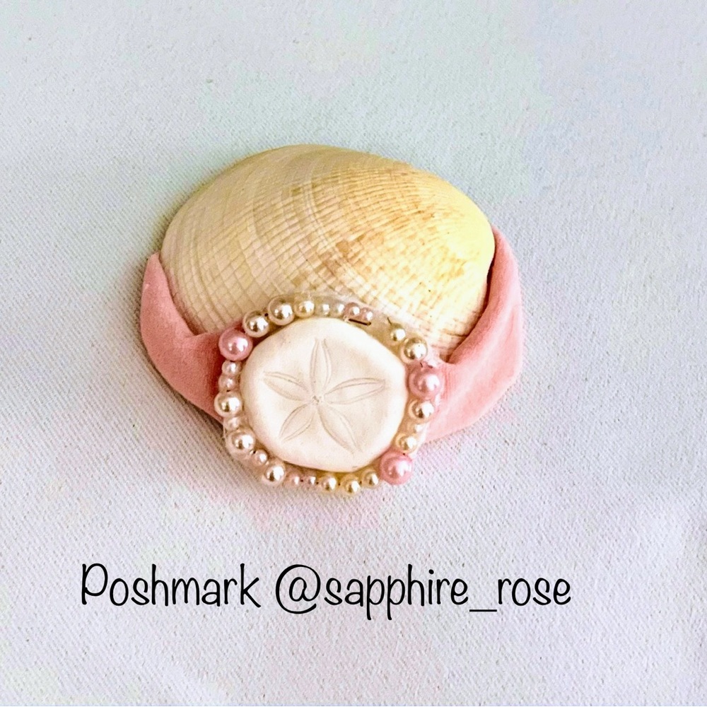 Tiny Natural Sand Dollar & Pearl Headband Girls Hair Acc Beach Flower Girl Shell